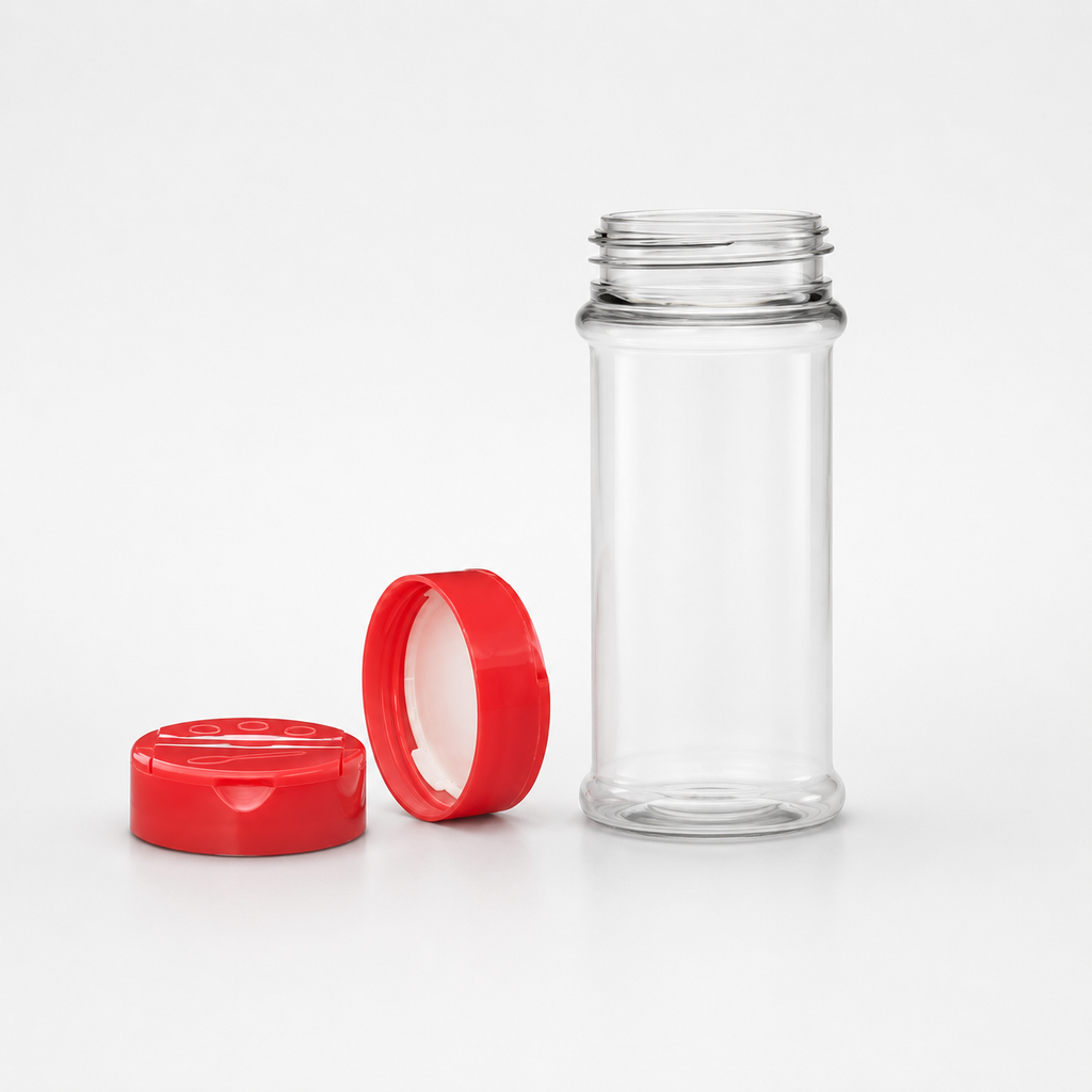 Golden Spice spice jar with red cap